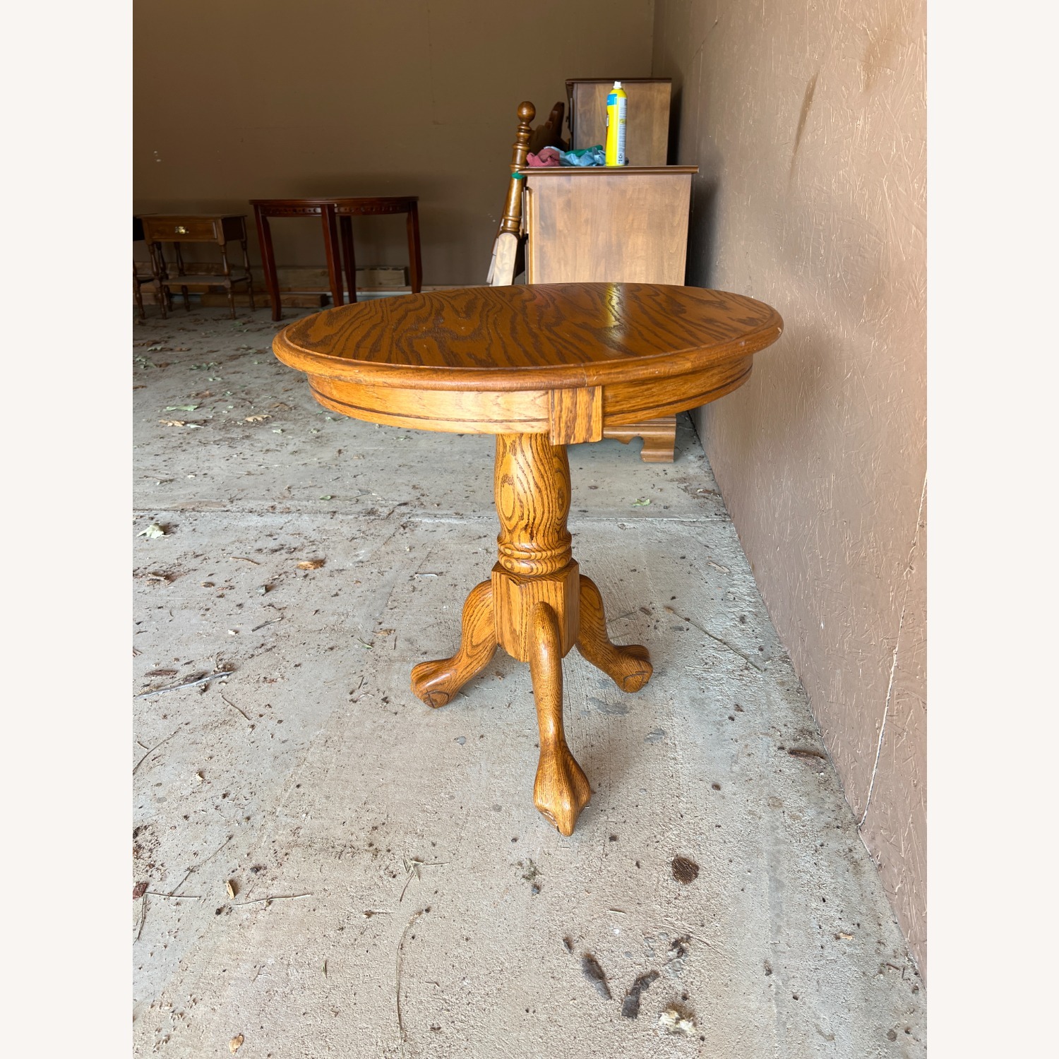 Vintage Golden Oak Pedestal End Table - Claw Foot - image-1