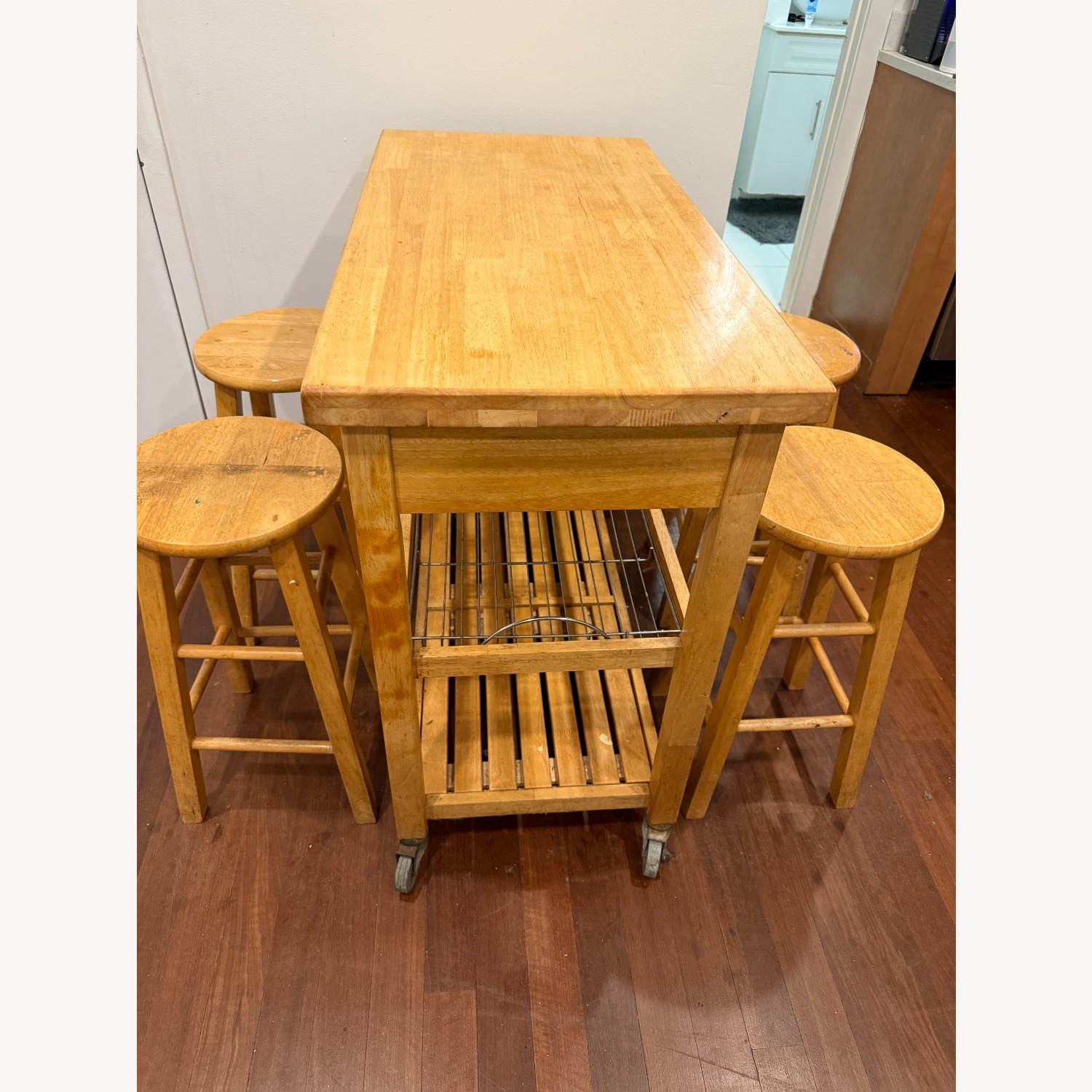 Wooden Dining Room Set with Stools - image-3