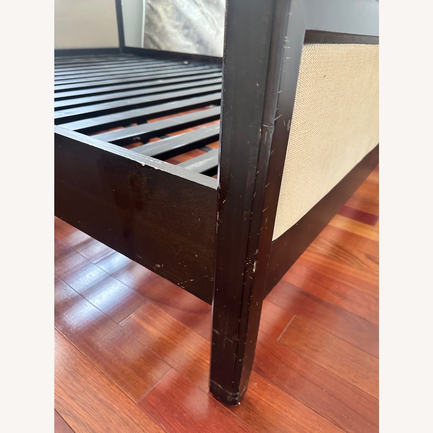 Crate & Barrel Dark Brown Wood Queen Bed - image-5
