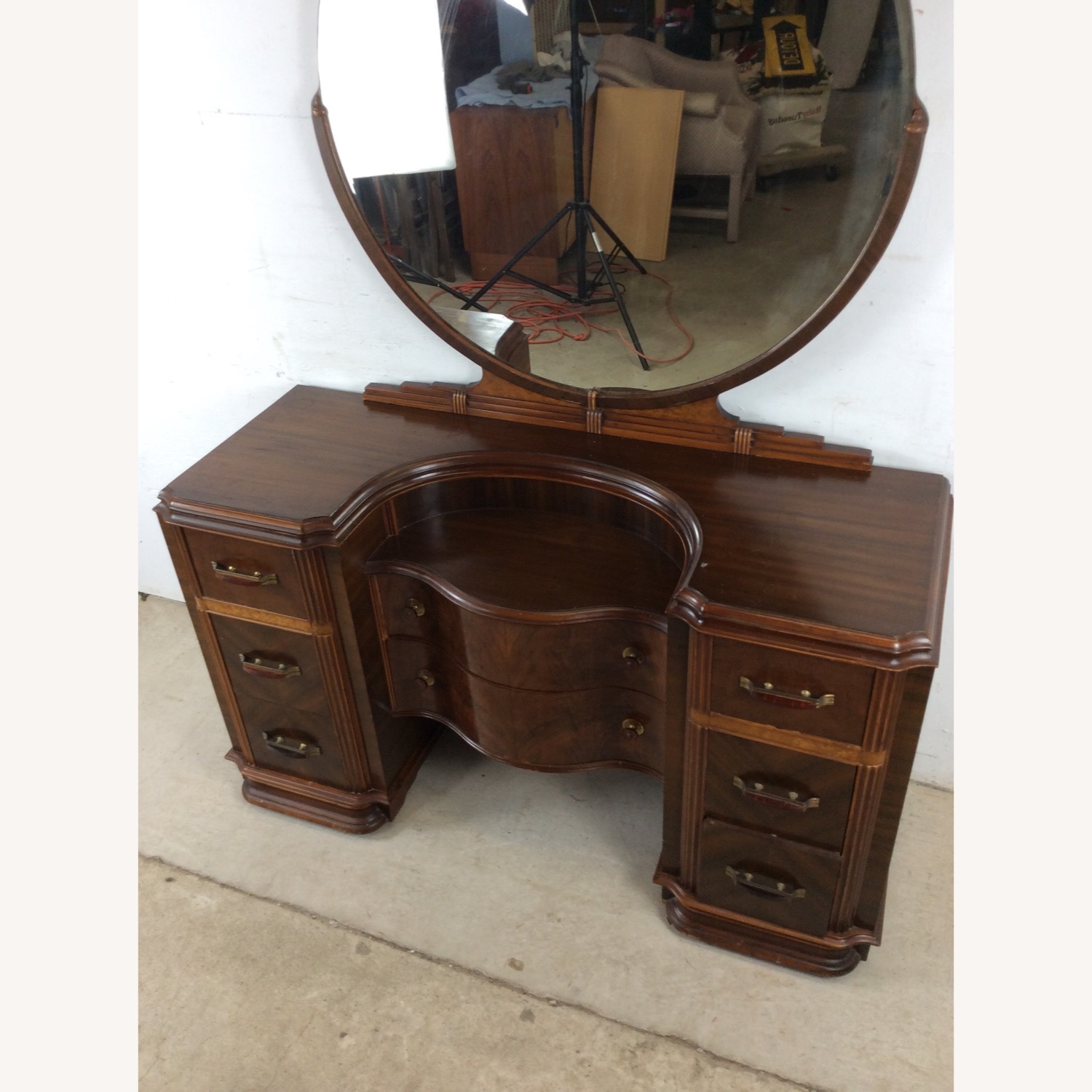 Art Deco Vanity with Round Mirror - image-4