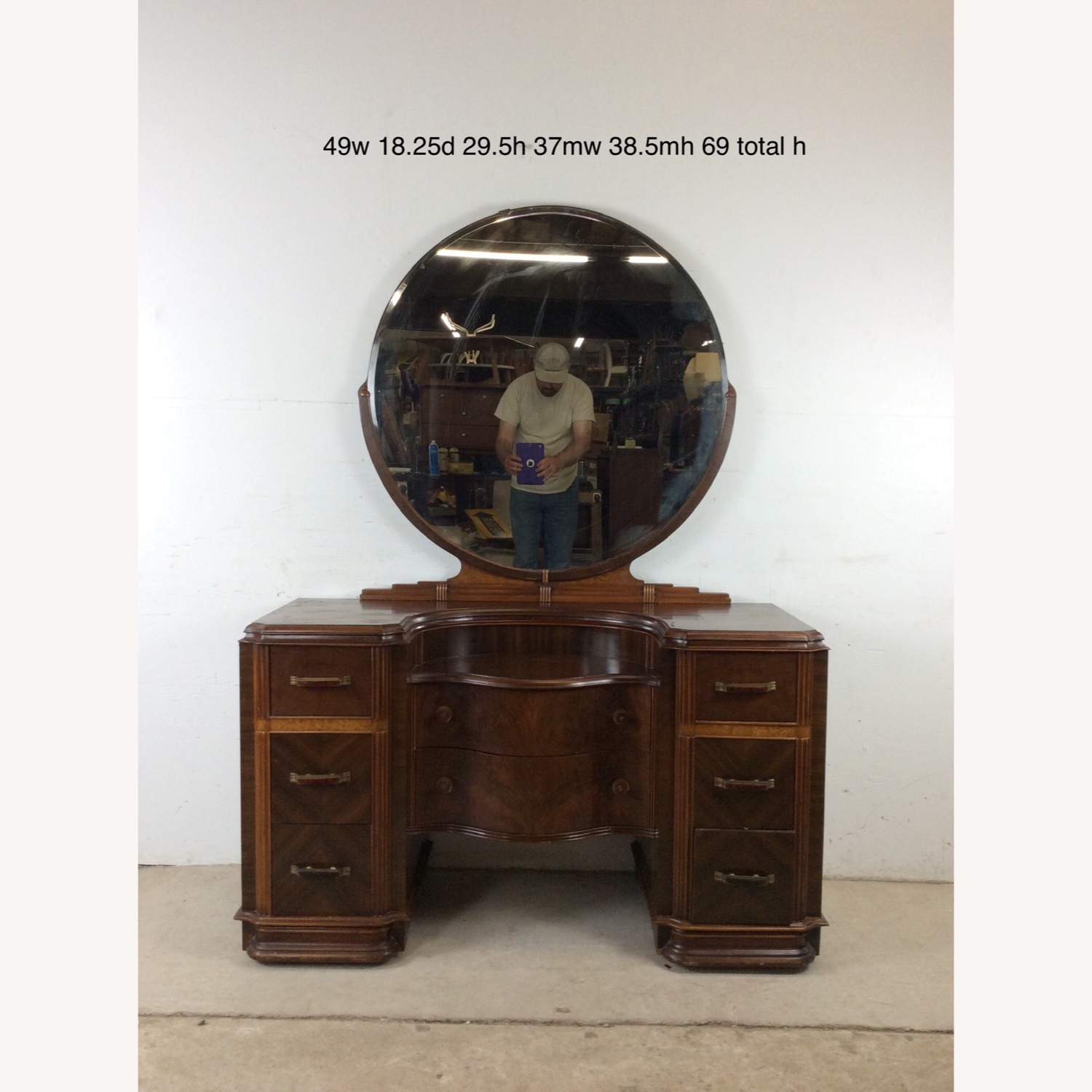Art Deco Vanity with Round Mirror - image-3