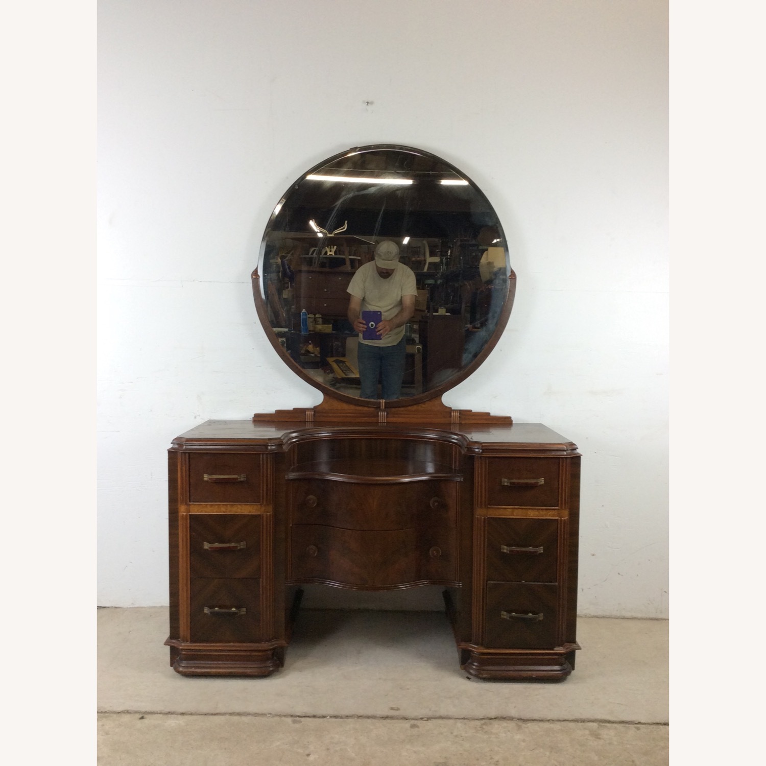 Art Deco Vanity with Round Mirror - image-2