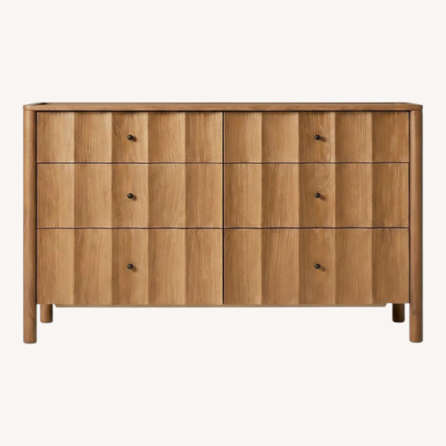 Used West Elm Light Brown Scalloped 6-Drawer Wide Dresser for sale on AptDeco