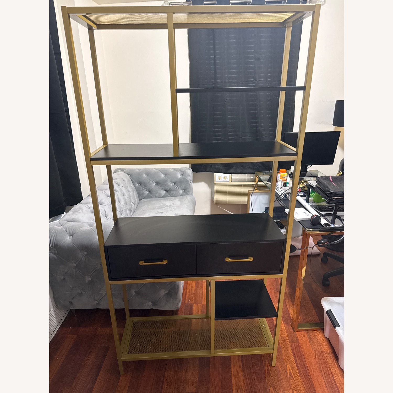 Contemporary Black Bookshelf with 2 Drawers - image-1