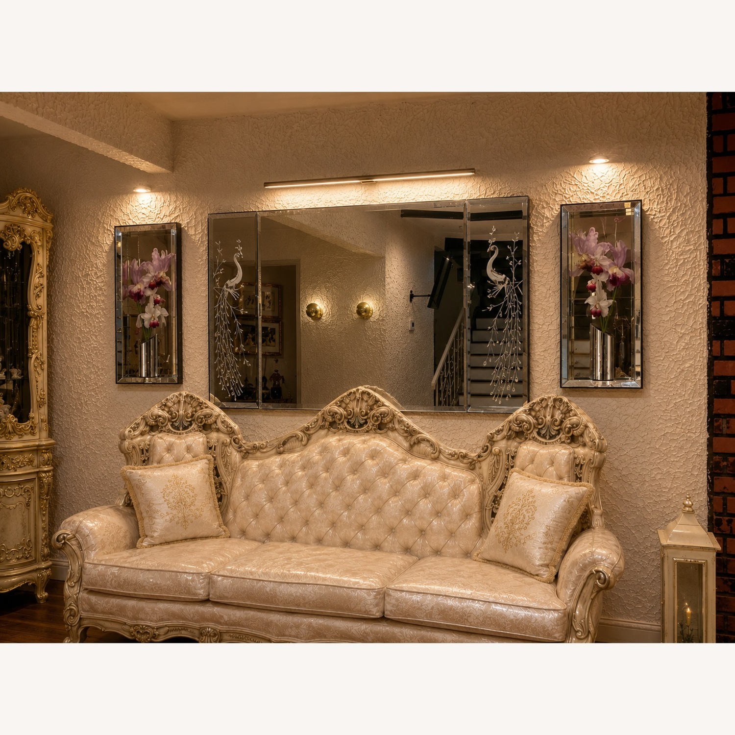Antique Beige, Gold and Pink Sofa - image-2