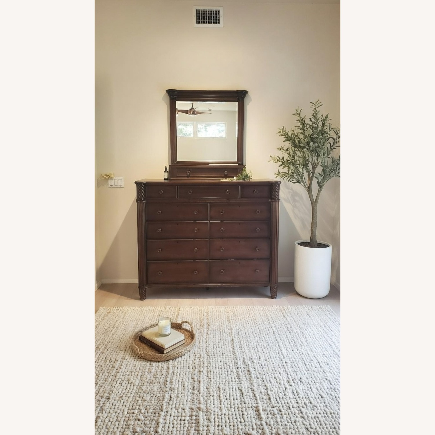 Cherry or Mahogany High Dresser with Mirror - image-1