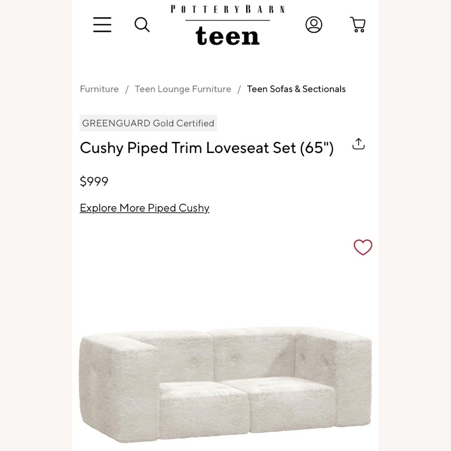 Pottery Barn Teen Cushy Piped Trim Loveseat - image-2