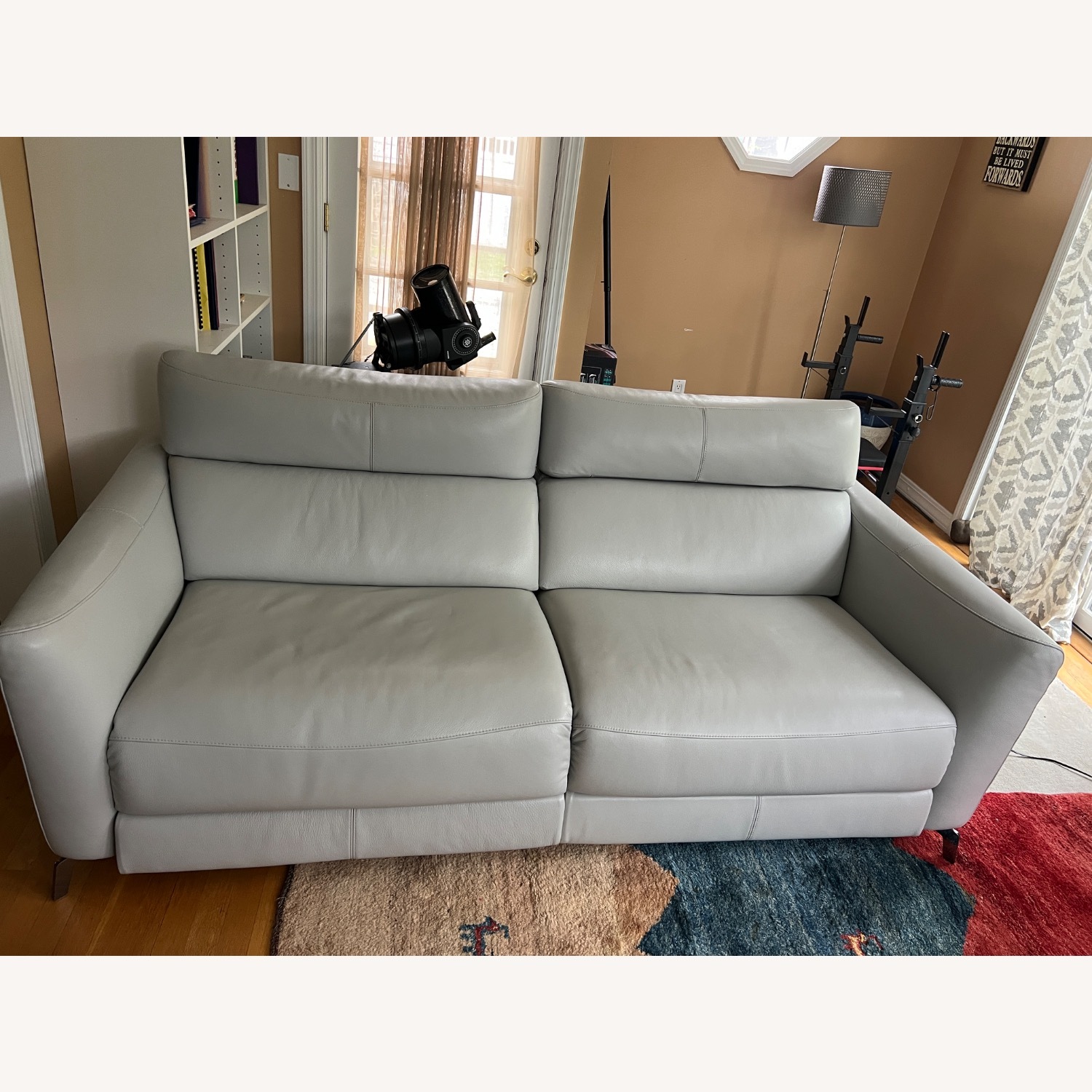 Natuzzi Light Gray Leather 2 Seater Sofa - image-1