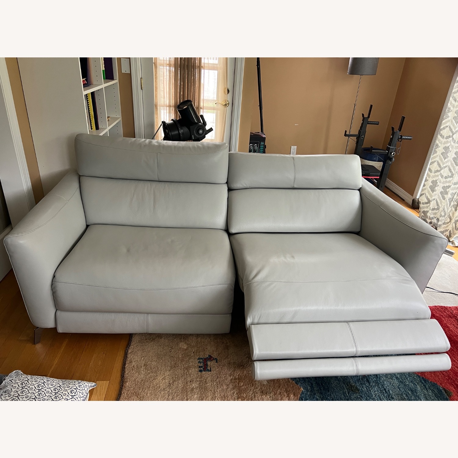 Natuzzi Light Gray Leather 2 Seater Sofa - image-2