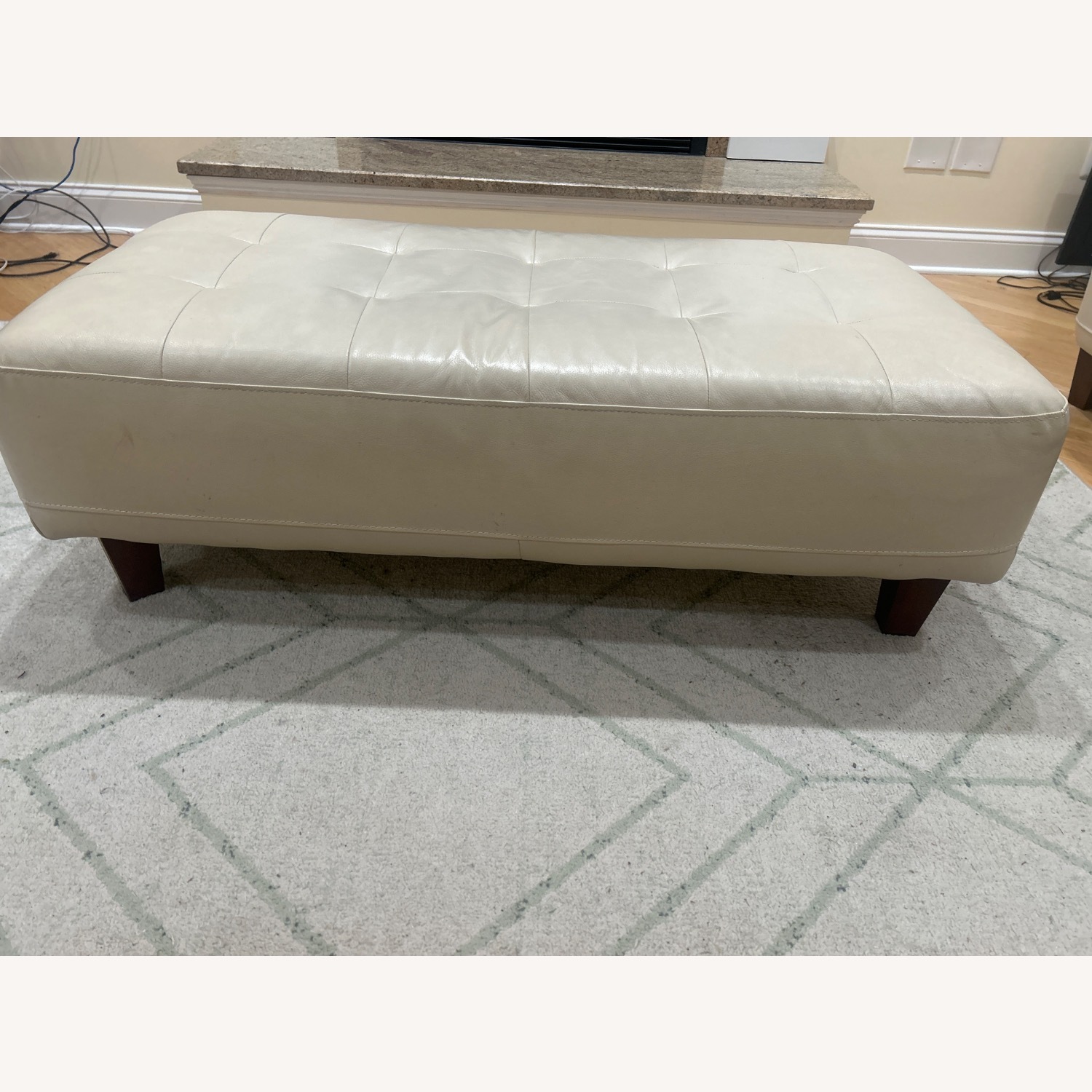 Macy's Ivory Leather Ottoman - image-2