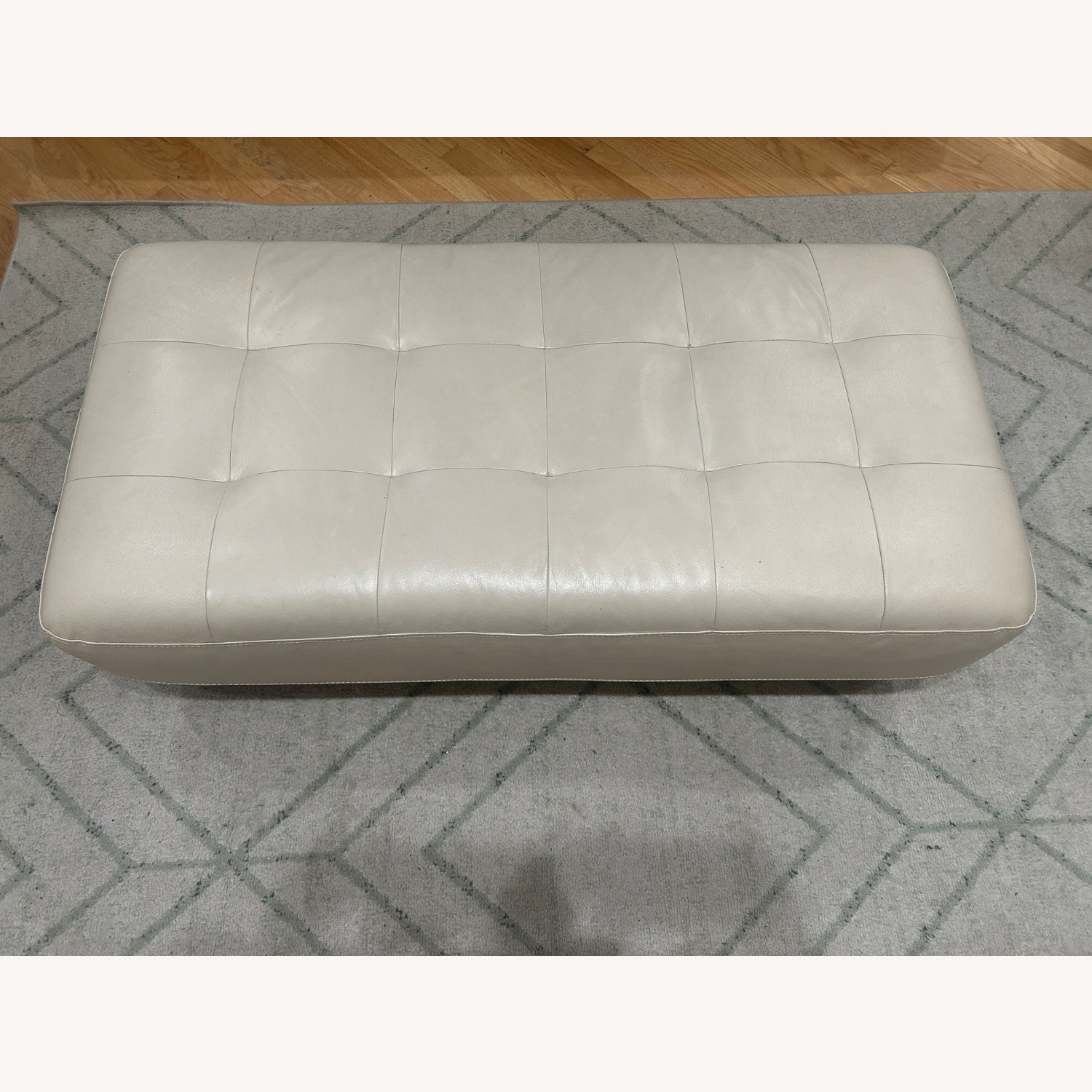 Macy's Ivory Leather Ottoman - image-1