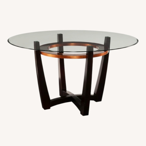 Used Macy's Elation Dark Brown Wood & Glass Dining Table for sale on AptDeco