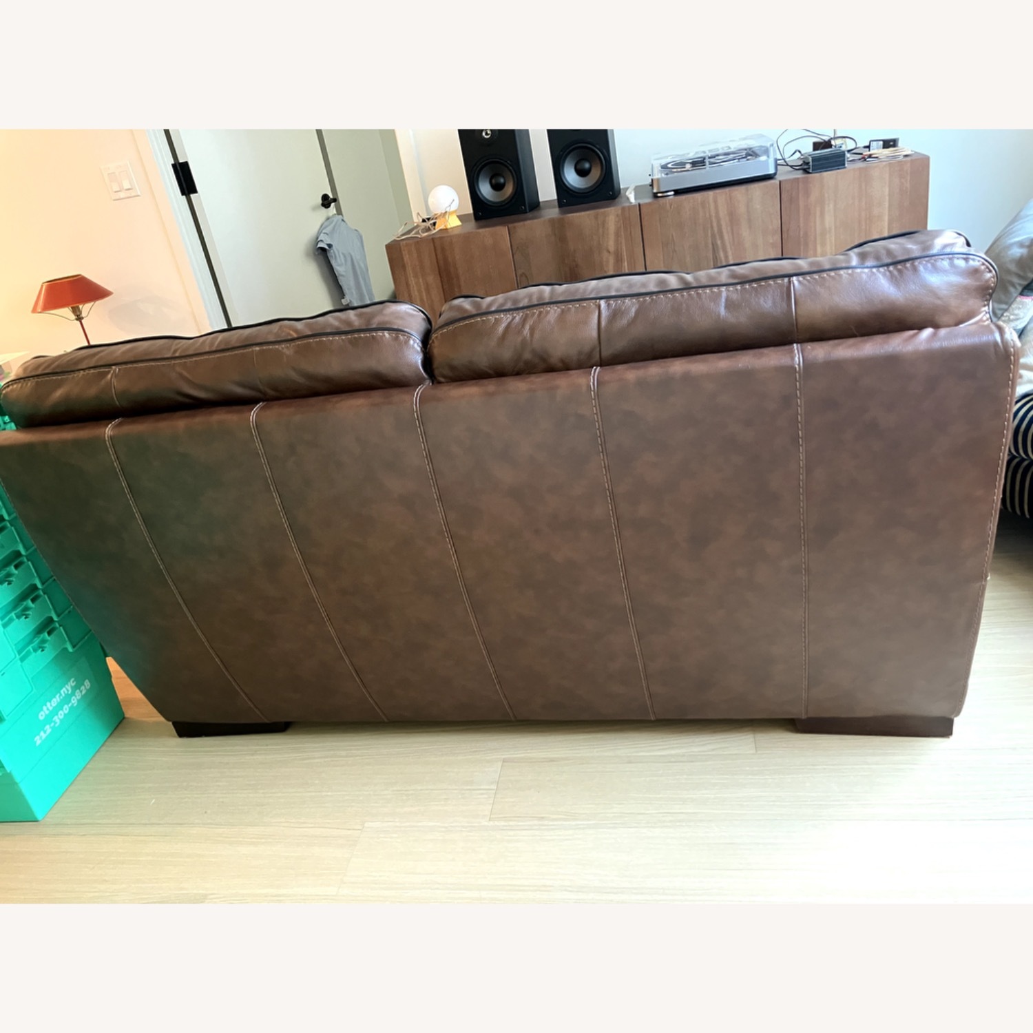 Raymour & Flanigan Colton Brown Genuine Leather Loveseat - image-8