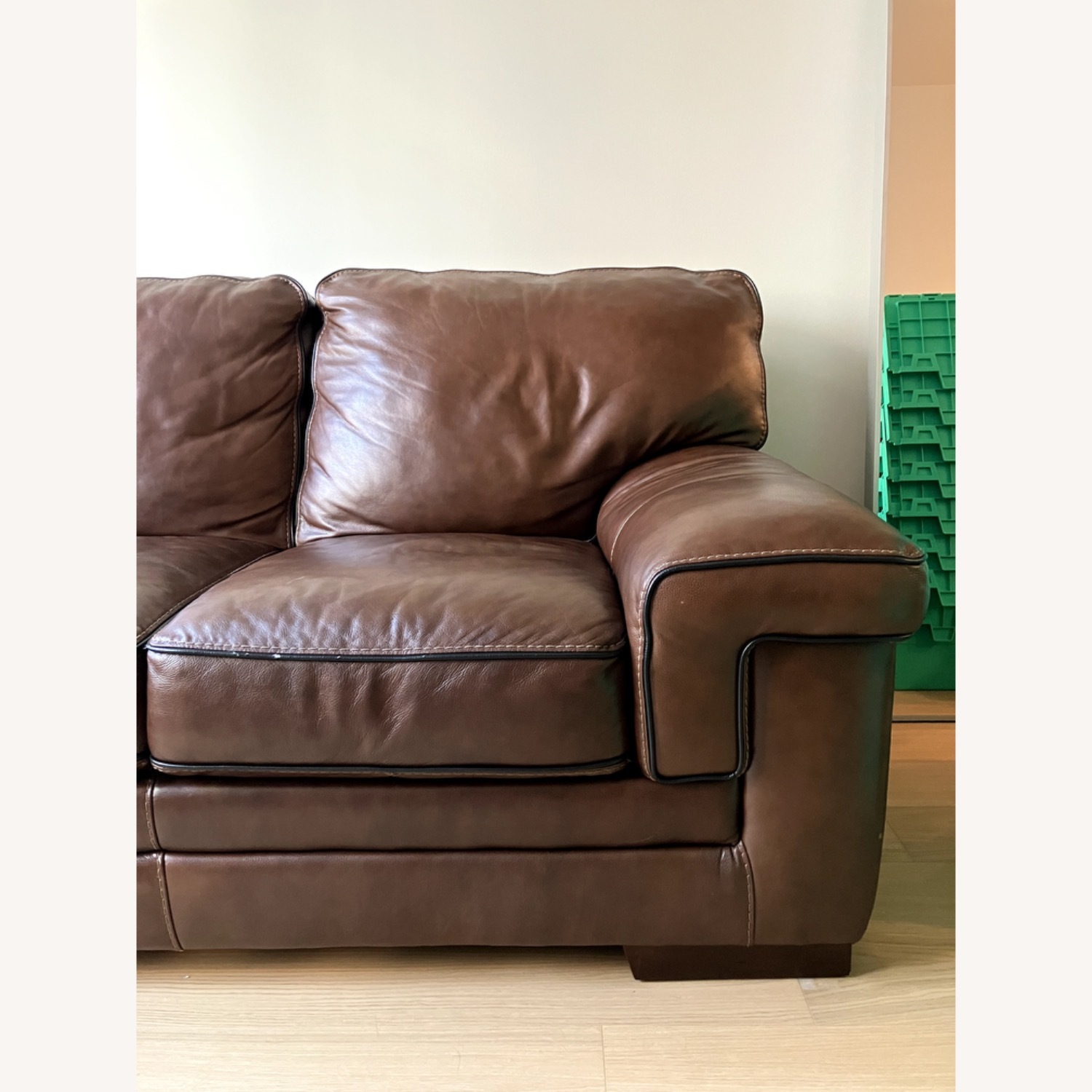 Raymour & Flanigan Colton Brown Genuine Leather Loveseat - image-7