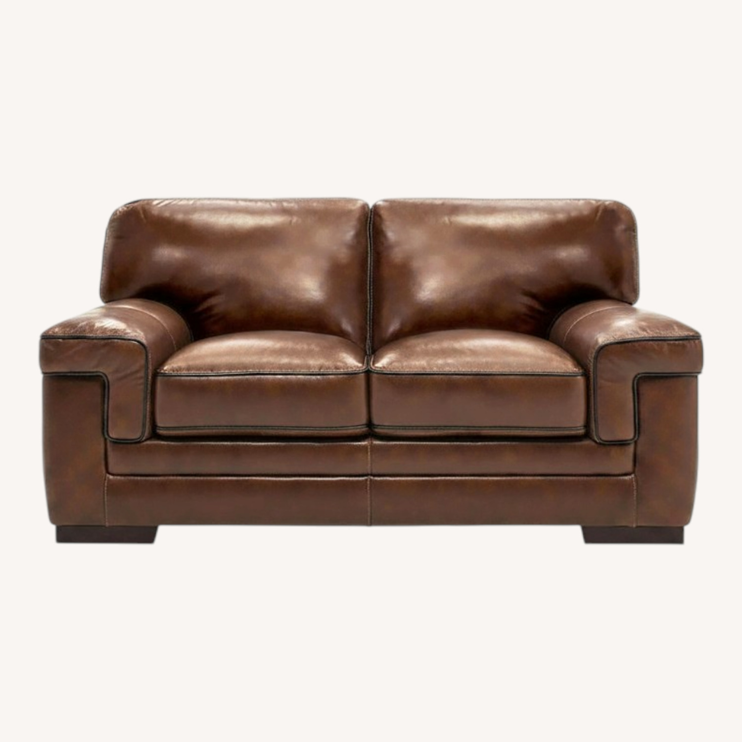 Raymour & Flanigan Colton Brown Genuine Leather Loveseat - image-0