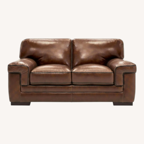 Used Raymour & Flanigan Colton Brown Genuine Leather Loveseat for sale on AptDeco