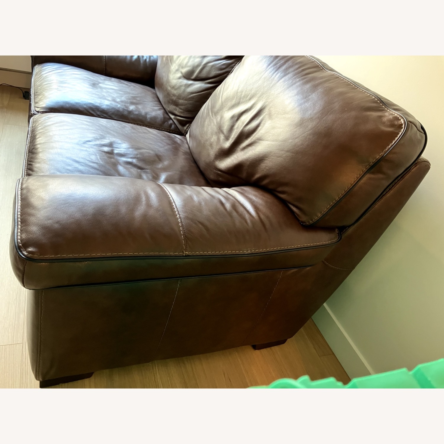 Raymour & Flanigan Colton Brown Genuine Leather Loveseat - image-3