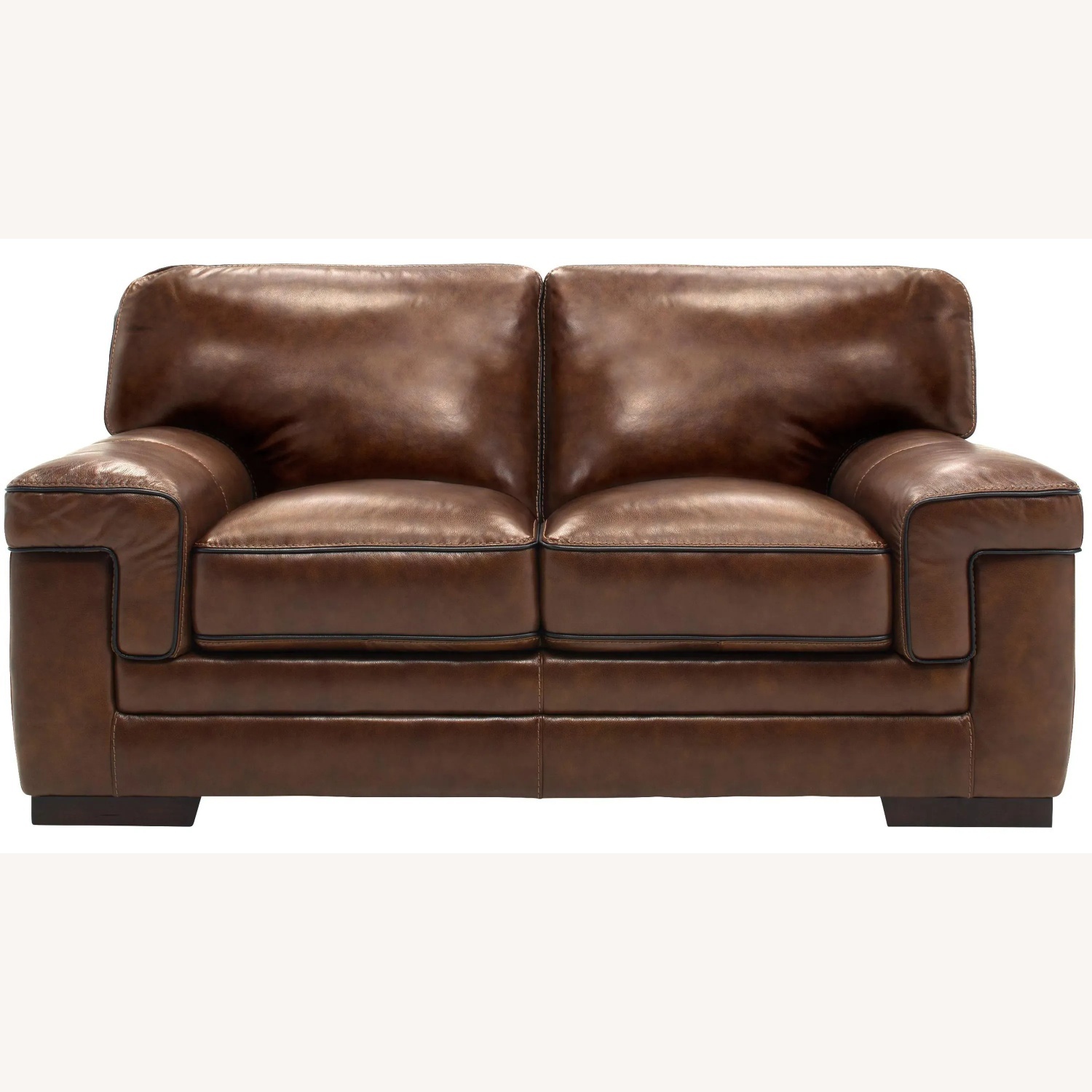 Raymour & Flanigan Colton Brown Genuine Leather Loveseat - image-9