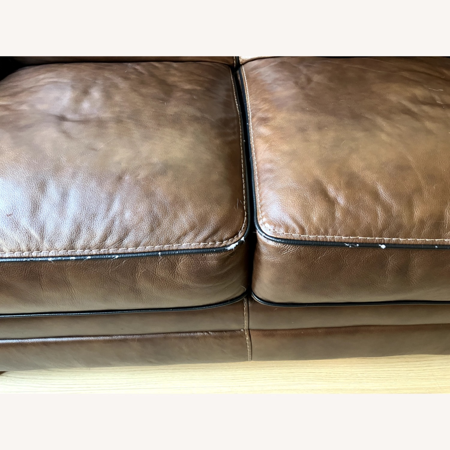 Raymour & Flanigan Colton Brown Genuine Leather Loveseat - image-6