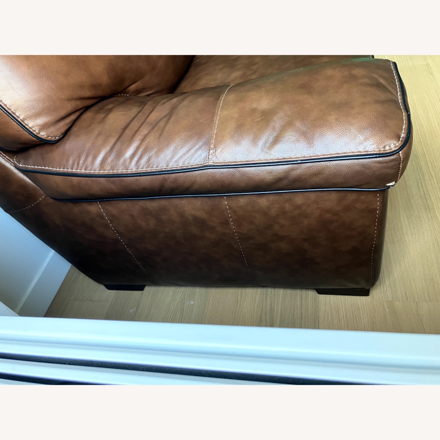 Raymour & Flanigan Colton Brown Genuine Leather Loveseat - image-2