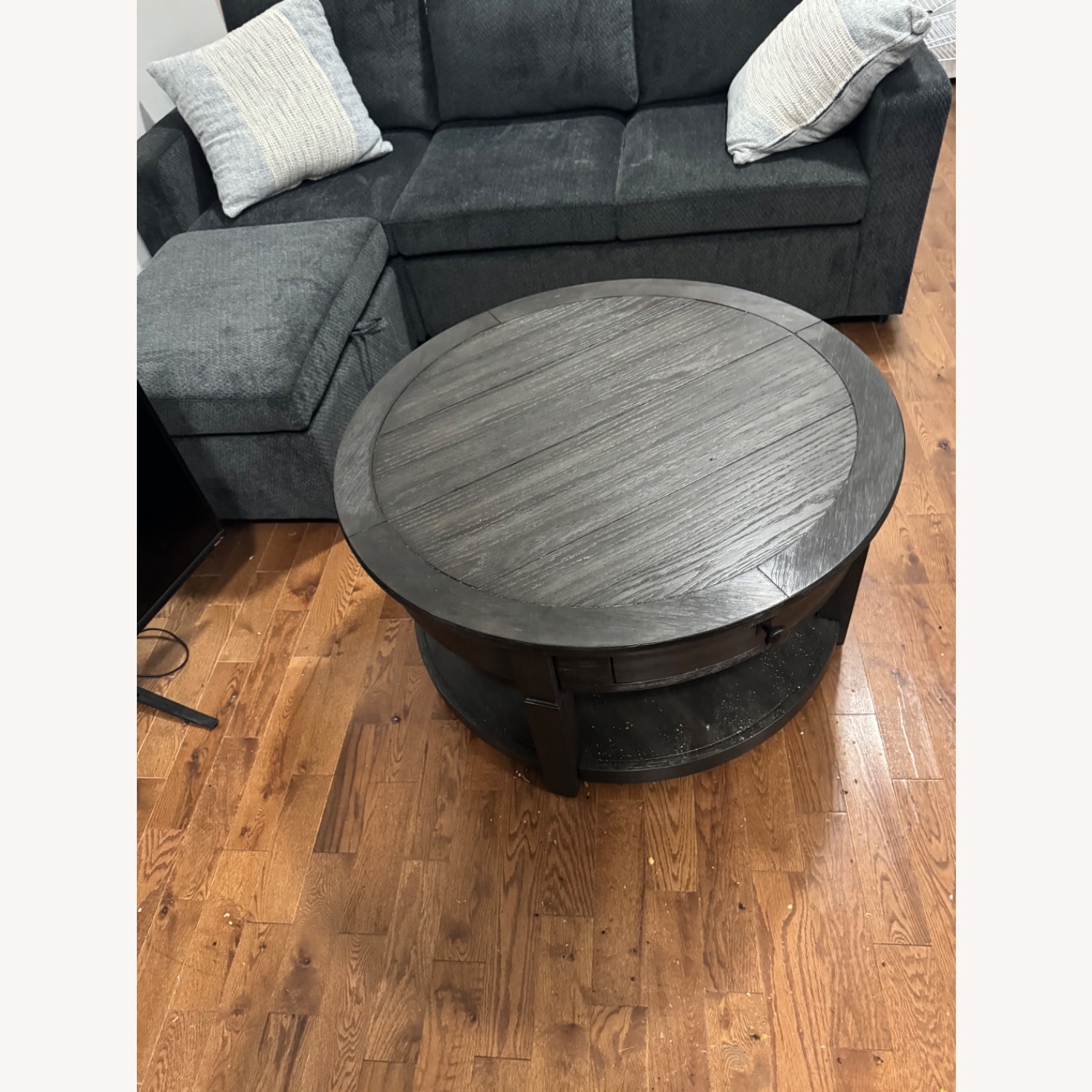 Round Black Wood Coffee Table - image-1