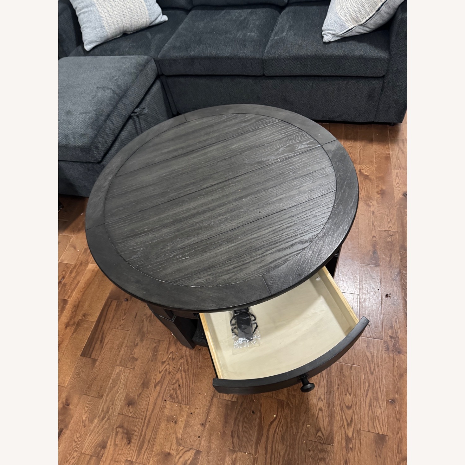 Round Black Wood Coffee Table - image-2