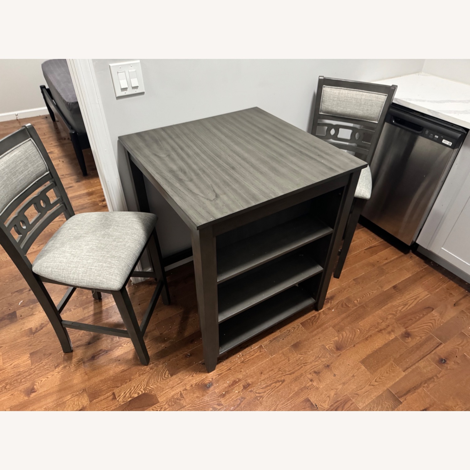 Dark Gray Wood Dining Table with Chairs - image-3