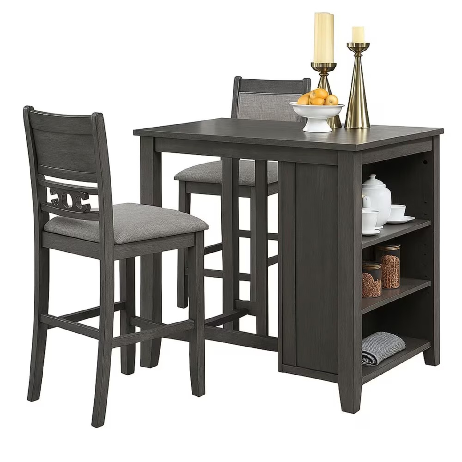 Dark Gray Wood Dining Table with Chairs - image-4