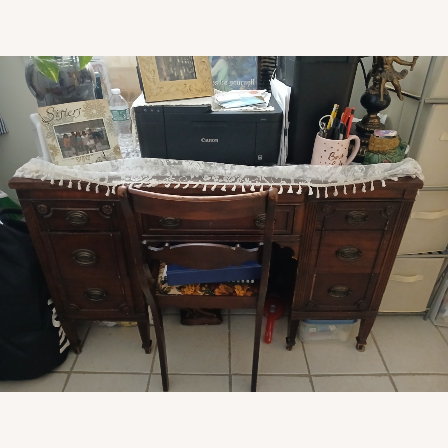 Vintage/Antique Finds Dark Brown Wood Desk - image-1