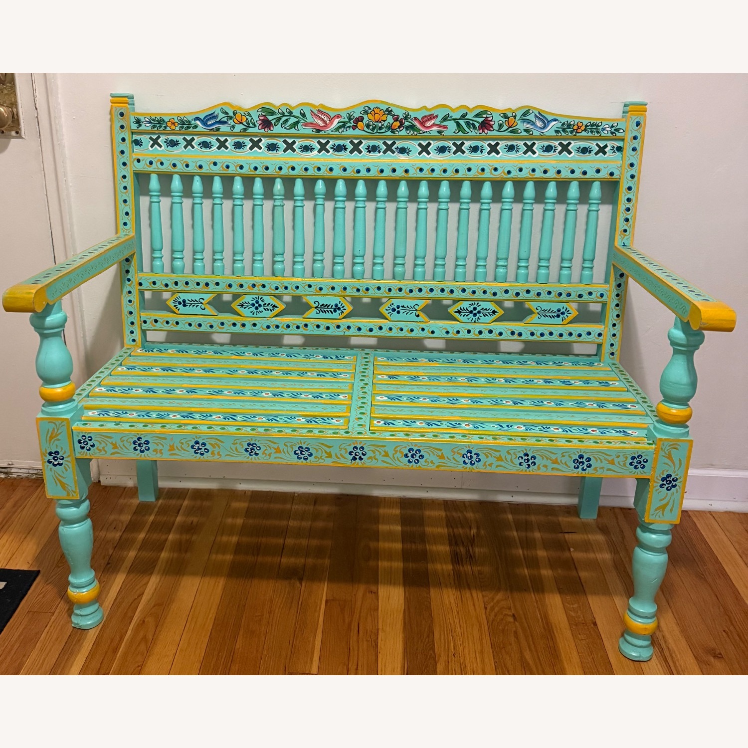Blue Wood Bench - image-2