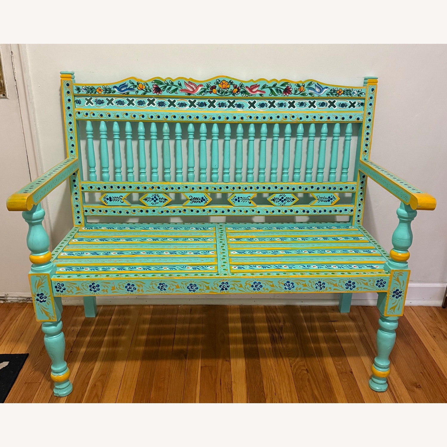 Blue Wood Bench - image-1