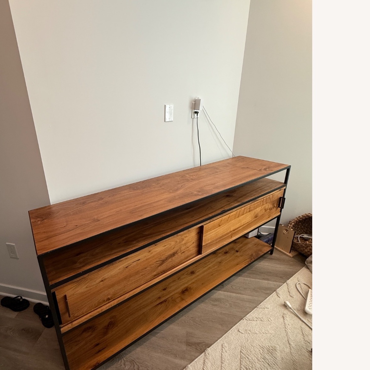 Crate & Barrel Knox Black Trim and Walnut 56" TV Stand - image-3