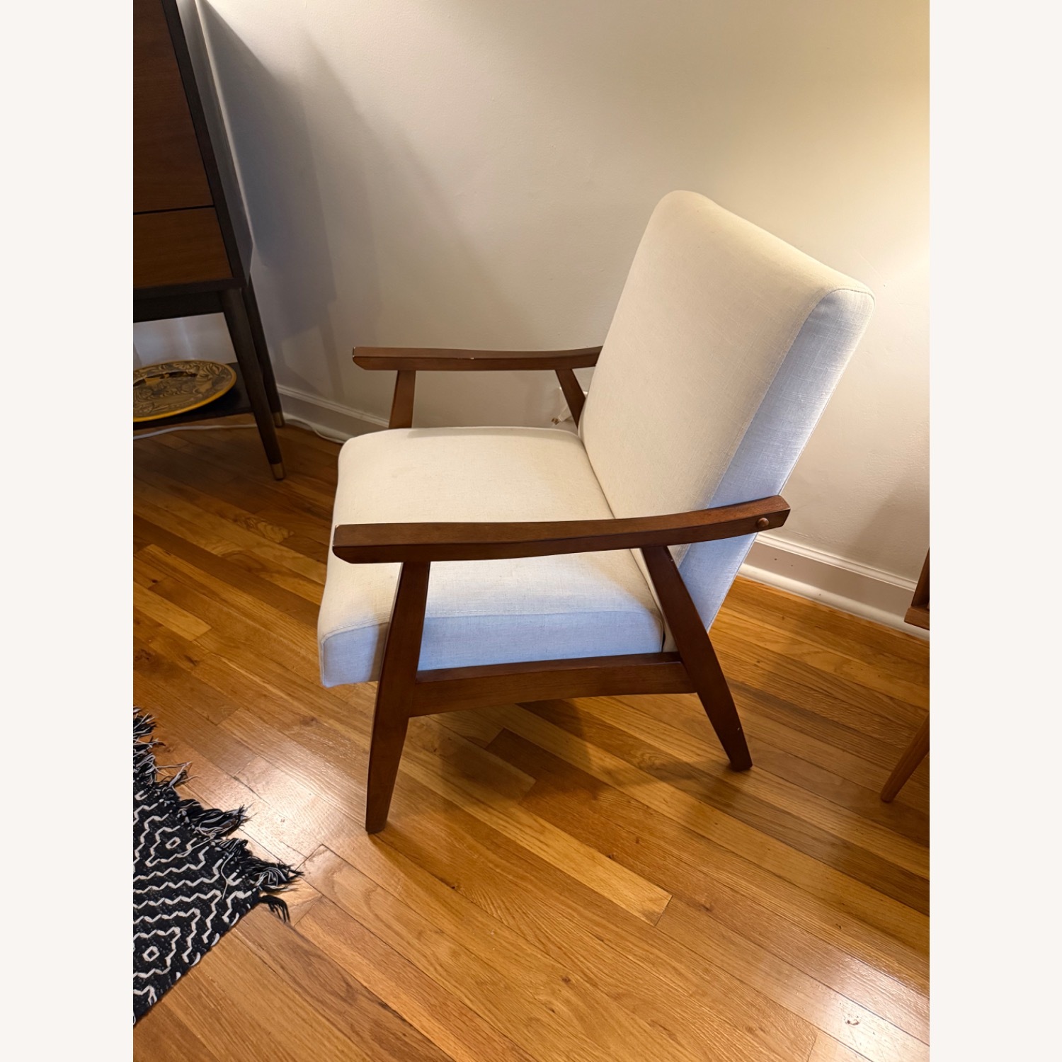Solid Wood and Cream Fabric Accent Chair - image-2