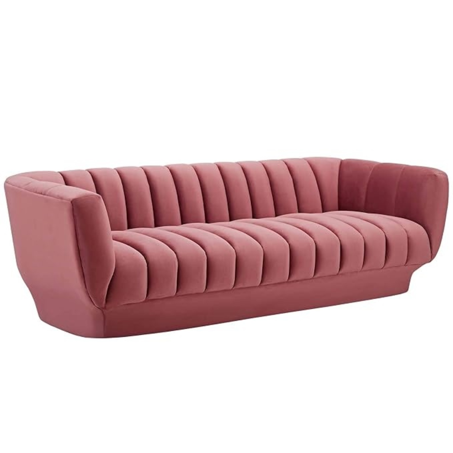 Pink Velvet Channel Tufted Sofa - image-5