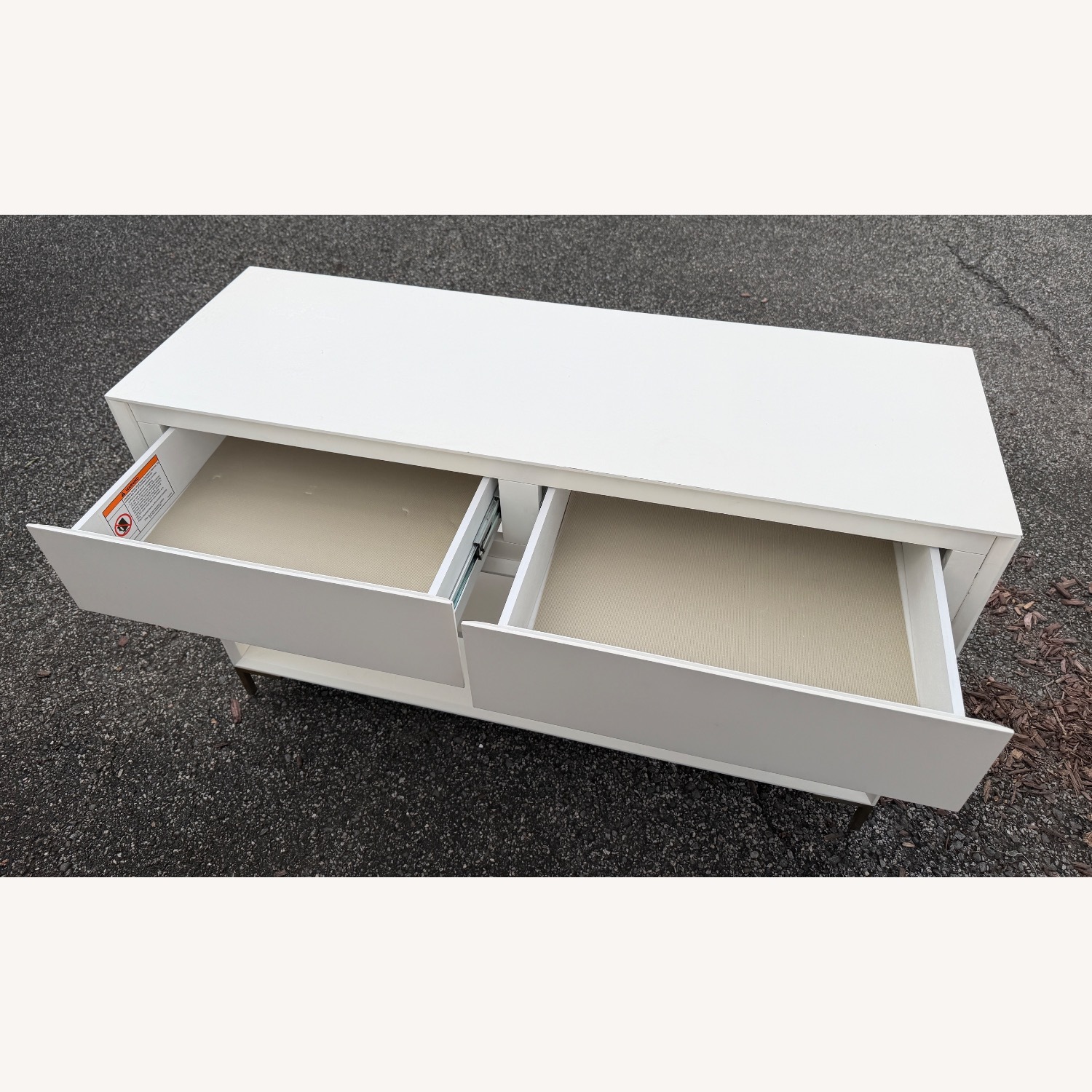 West Elm Nolan White Console Table and Baskets - image-5