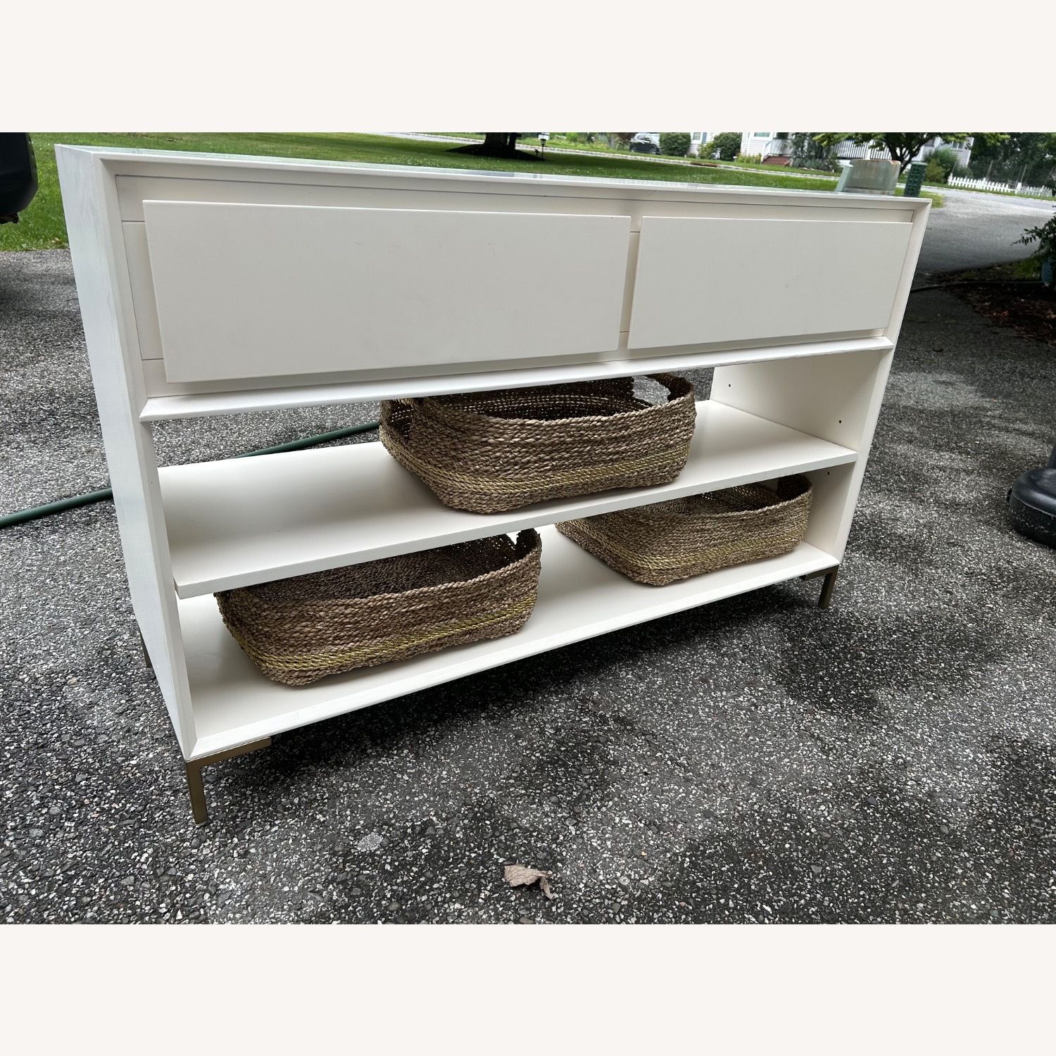 West Elm Nolan White Console Table and Baskets - image-1