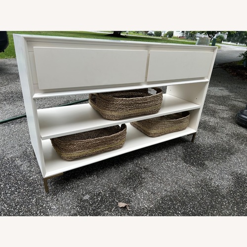 Used West Elm Nolan White Console Table and Baskets for sale on AptDeco