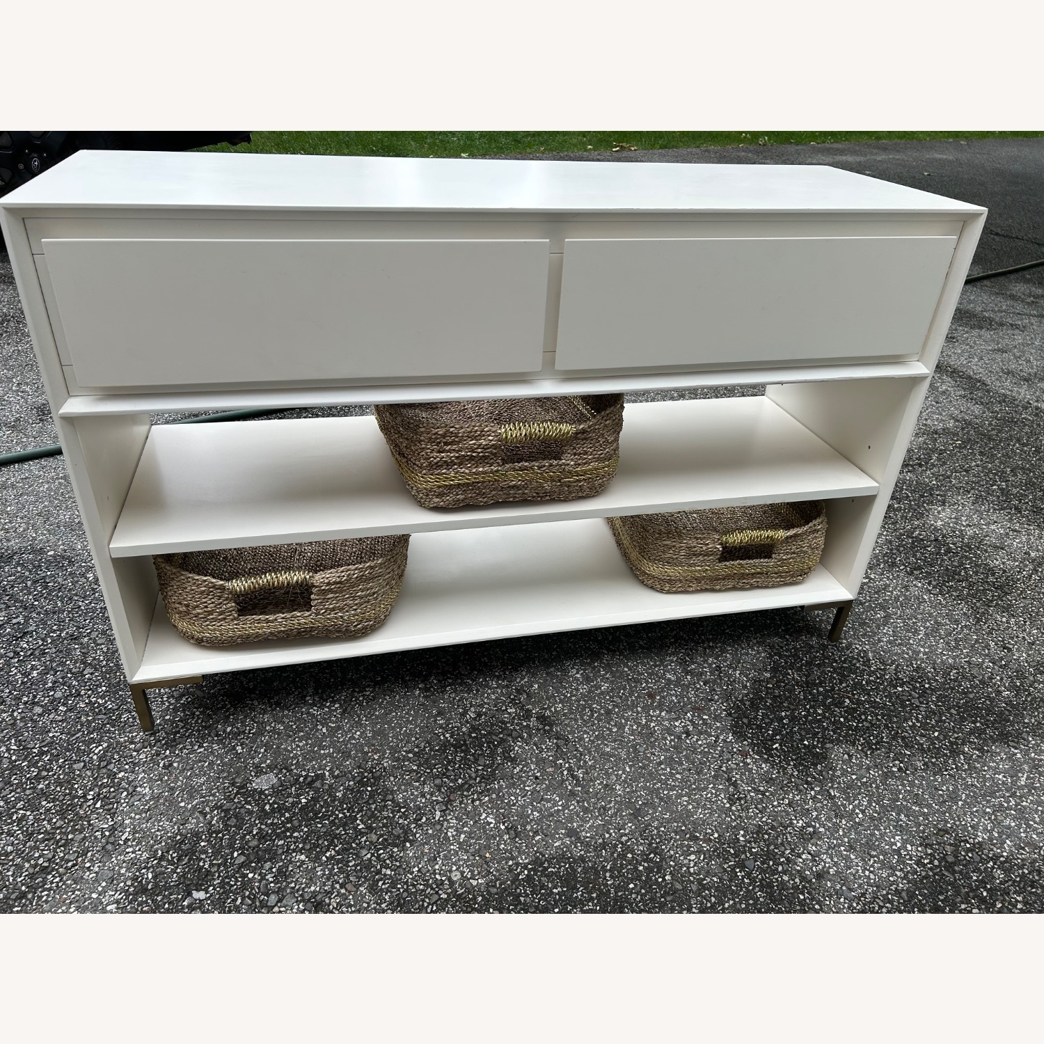 West Elm Nolan White Console Table and Baskets - image-4