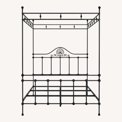Used Elegant Silver Wrought Iron 4-Poster Queen Bed for sale on AptDeco
