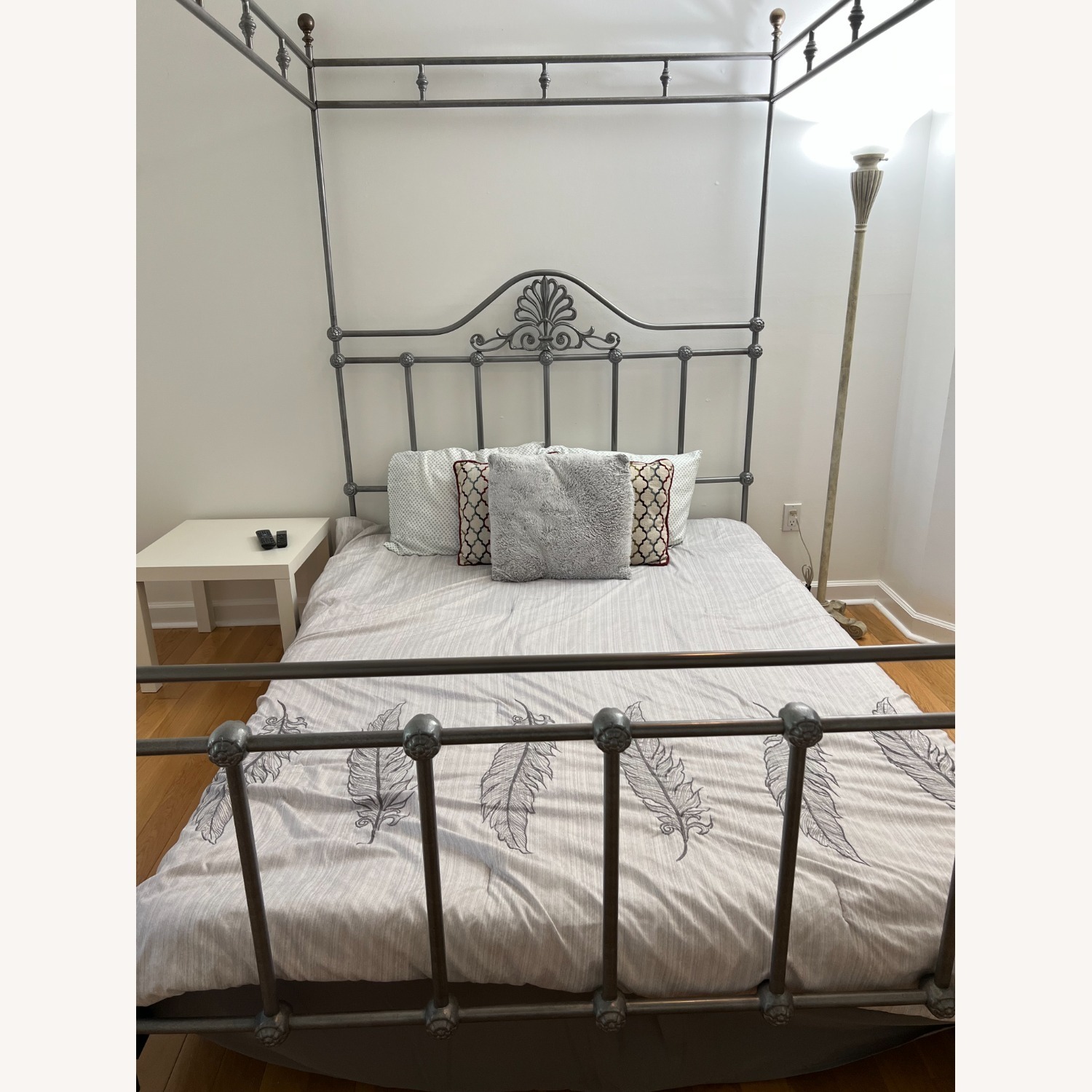Elegant Silver Wrought Iron 4-Poster Queen Bed - image-3