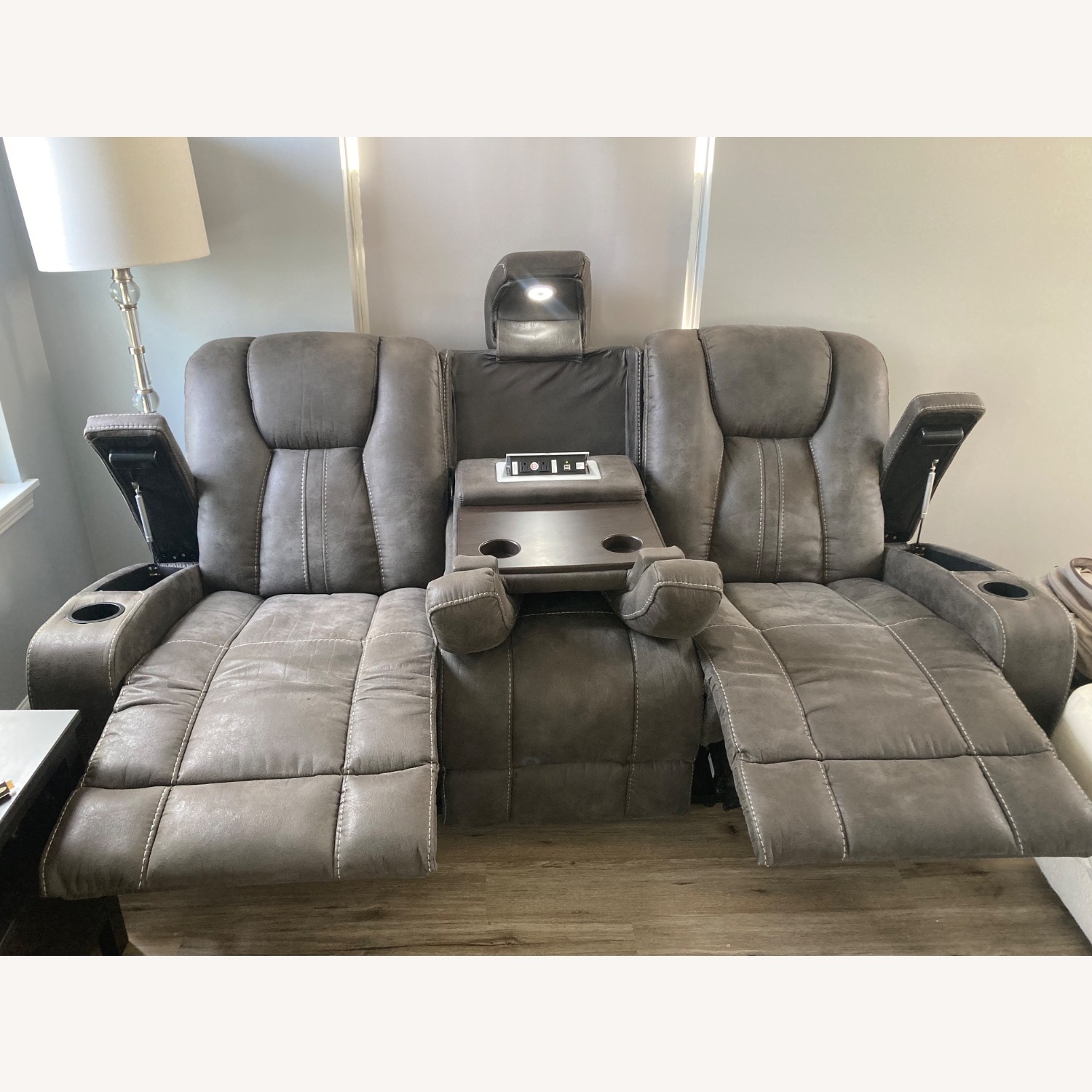 Bob's Discount Furniture Viking Dark Gray 3-Seater Sofa (Power Recliner) - image-1