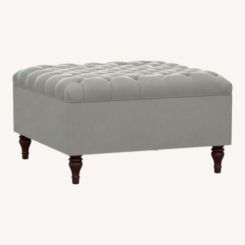 Used Pottery Barn Lorraine Upholstered Tufted Square Storage Ottoman for sale on AptDeco