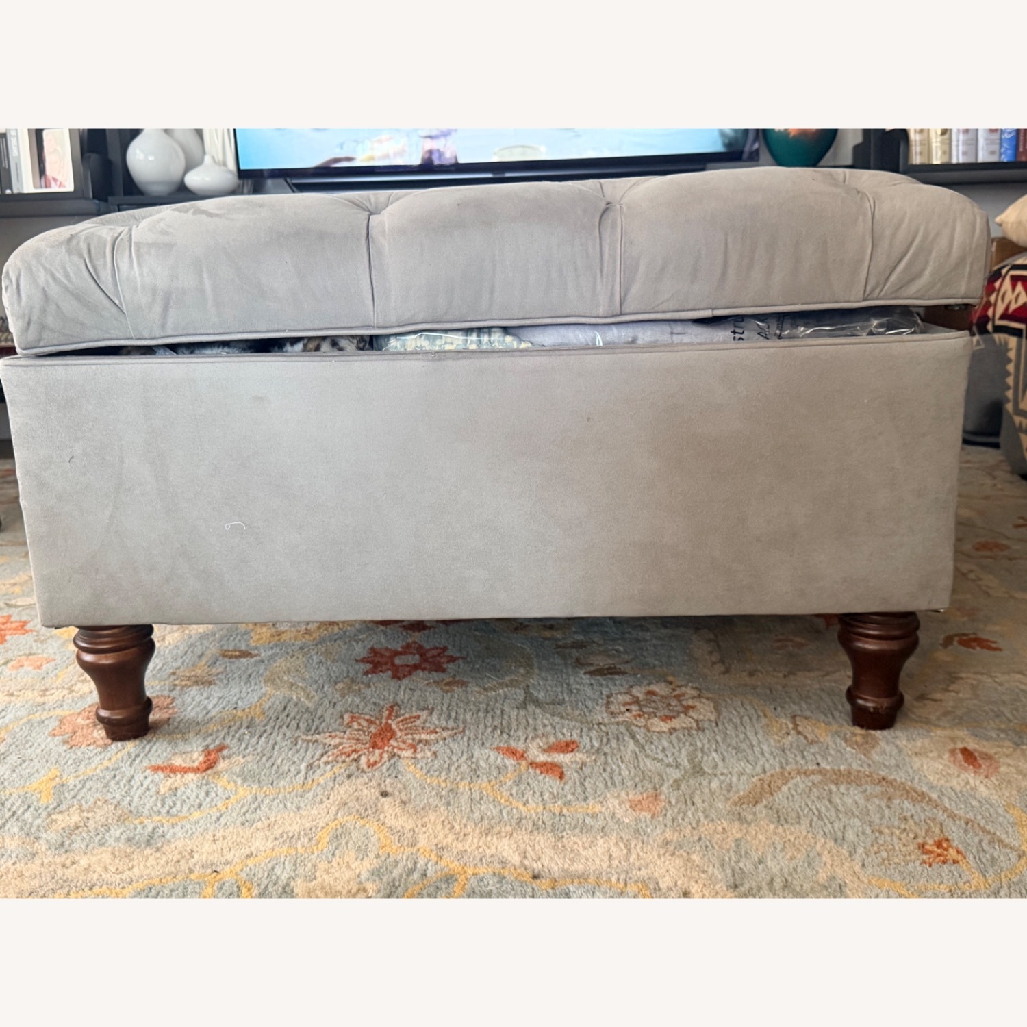 Pottery Barn Lorraine Upholstered Tufted Square Storage Ottoman - image-1