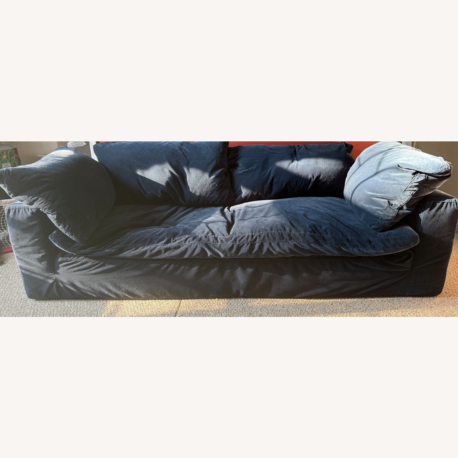 Restoration Hardware Cloud Blue Velvet 2 Seater Sofa - image-1