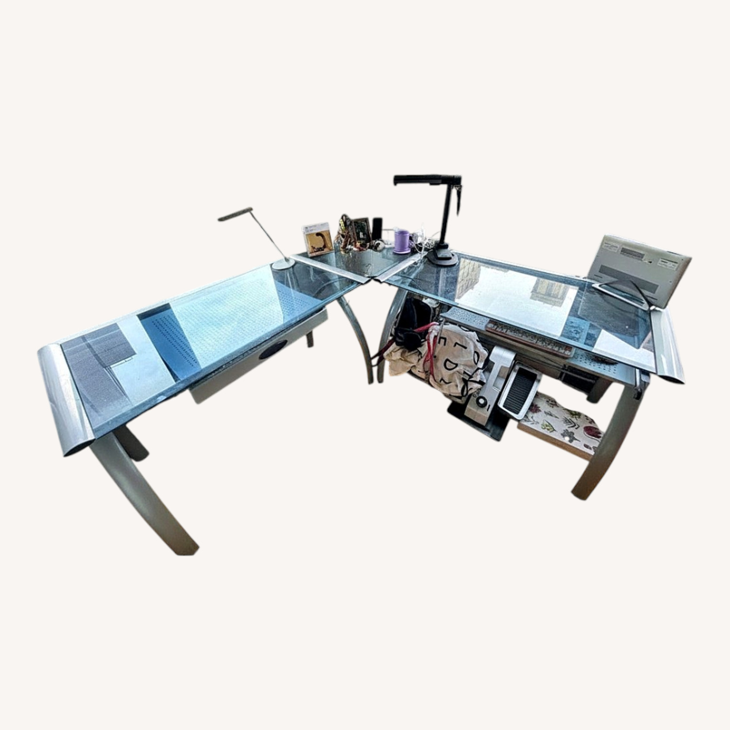 Office Depot L-Shaped Glass Top Desk - image-0