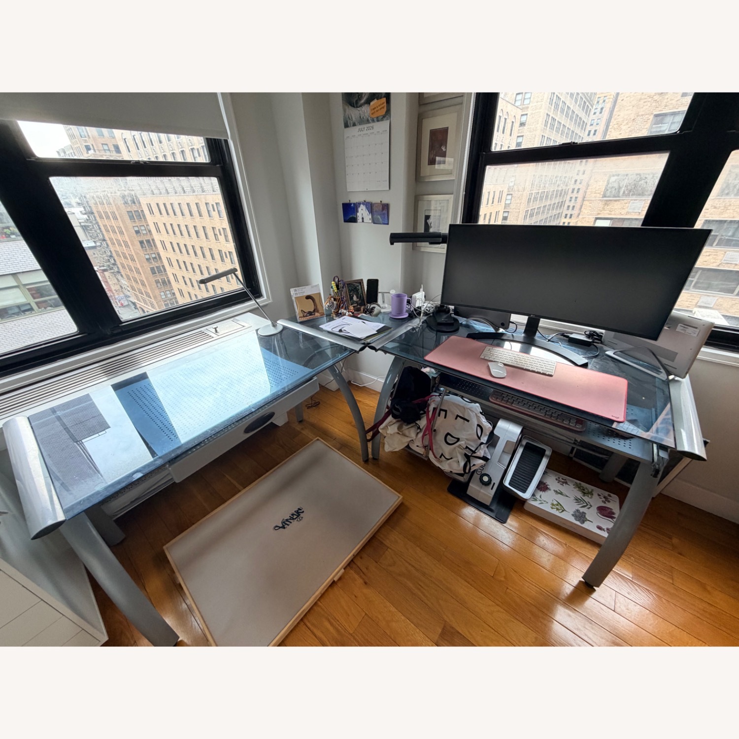 Office Depot L-Shaped Glass Top Desk - image-1