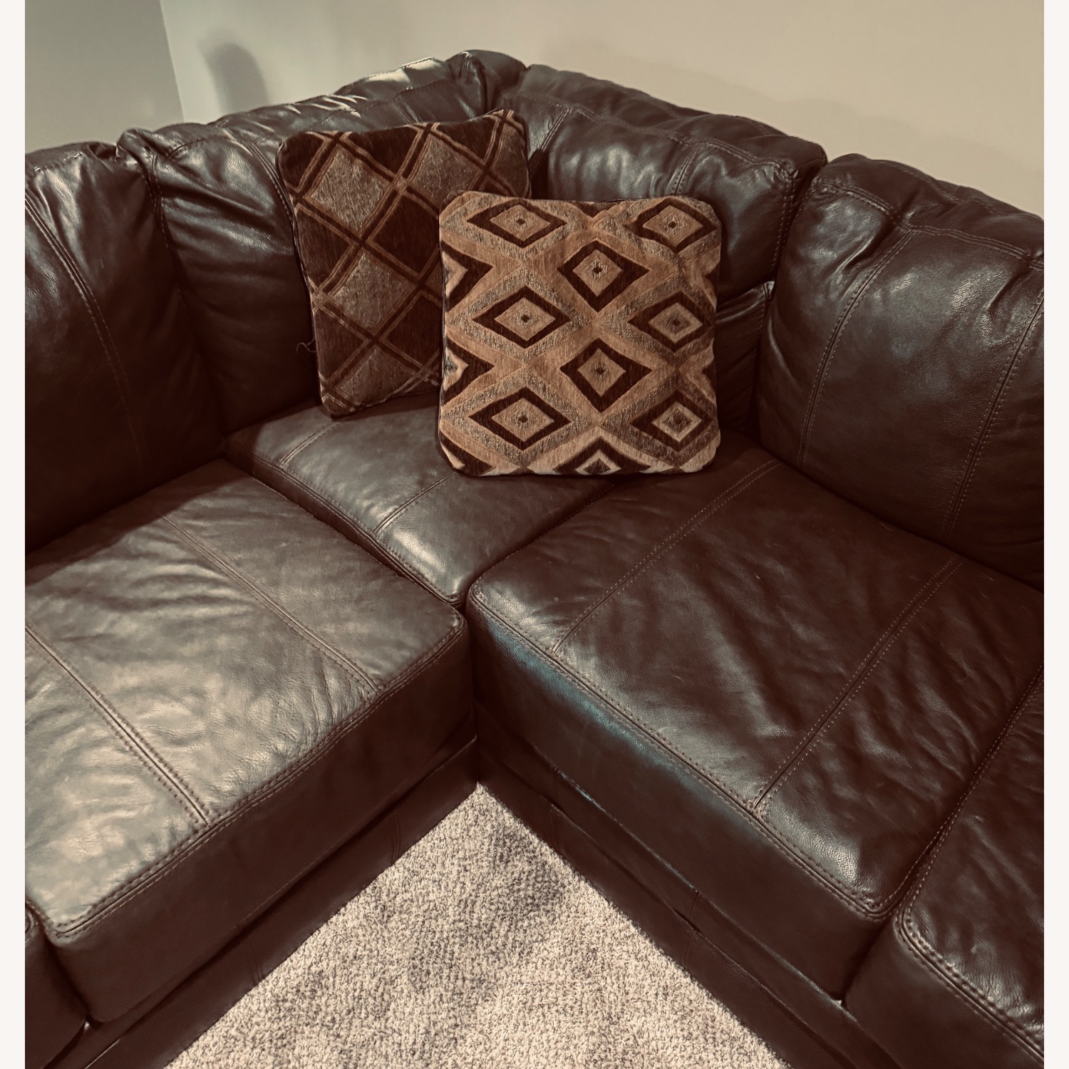 Dark Brown Genuine Leather Sectional - image-2