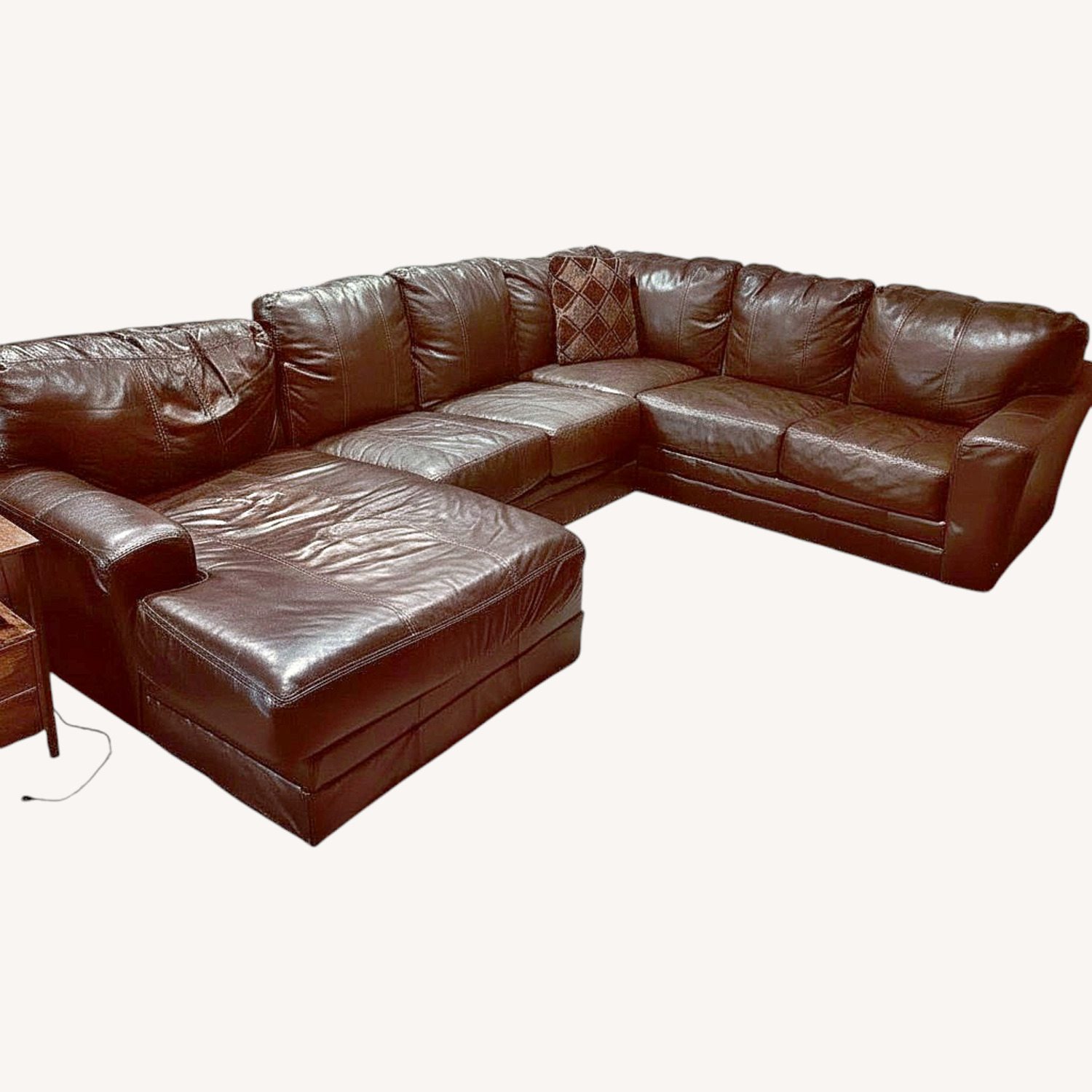 Dark Brown Genuine Leather Sectional - image-0