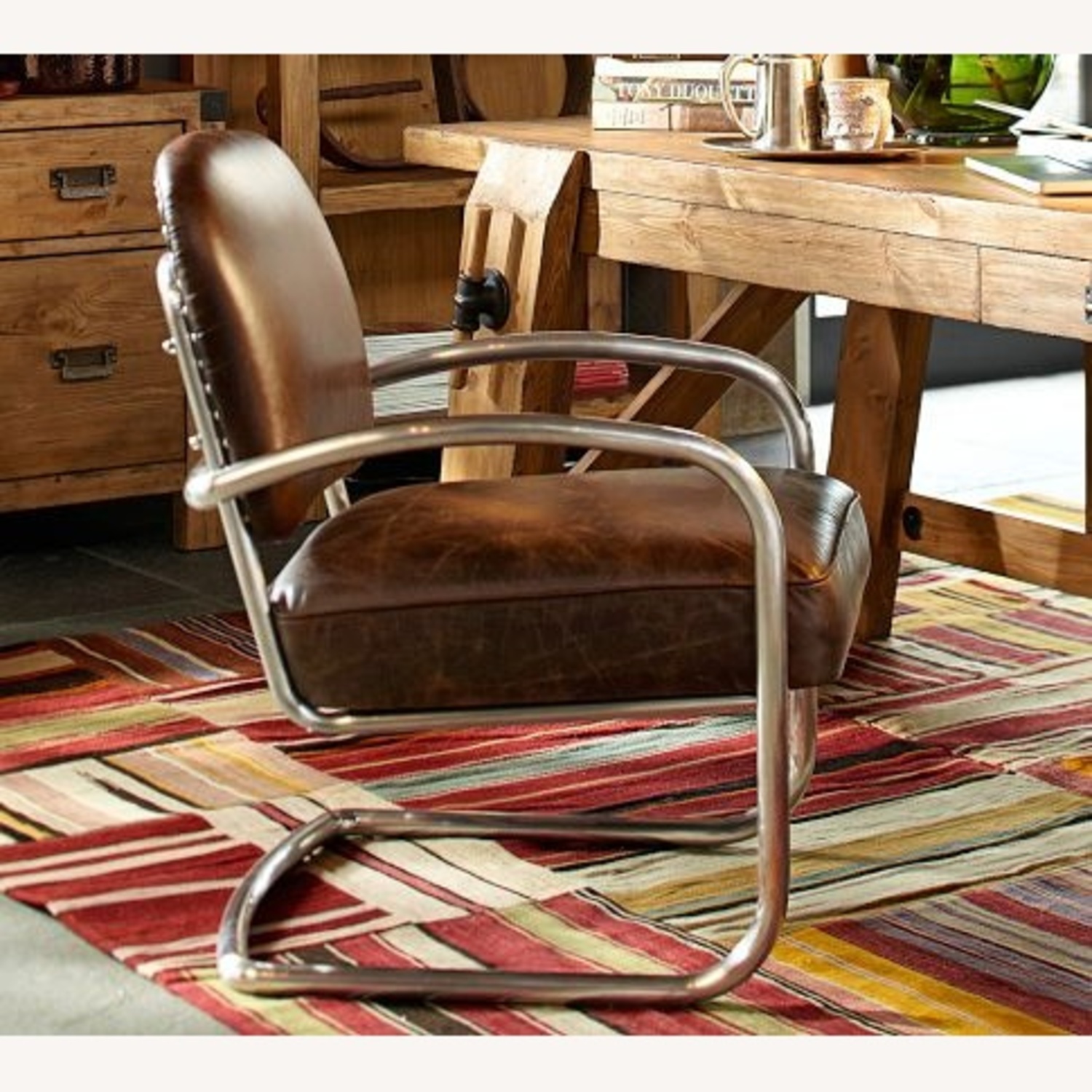 Pottery Barn Archer Light Brown Leather Office Chairs - image-6