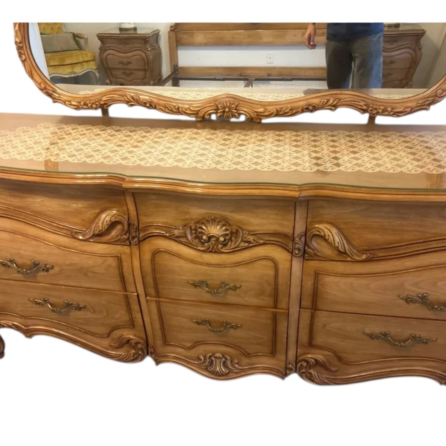Louis XV French Provincial Dresser and Mirror - image-1